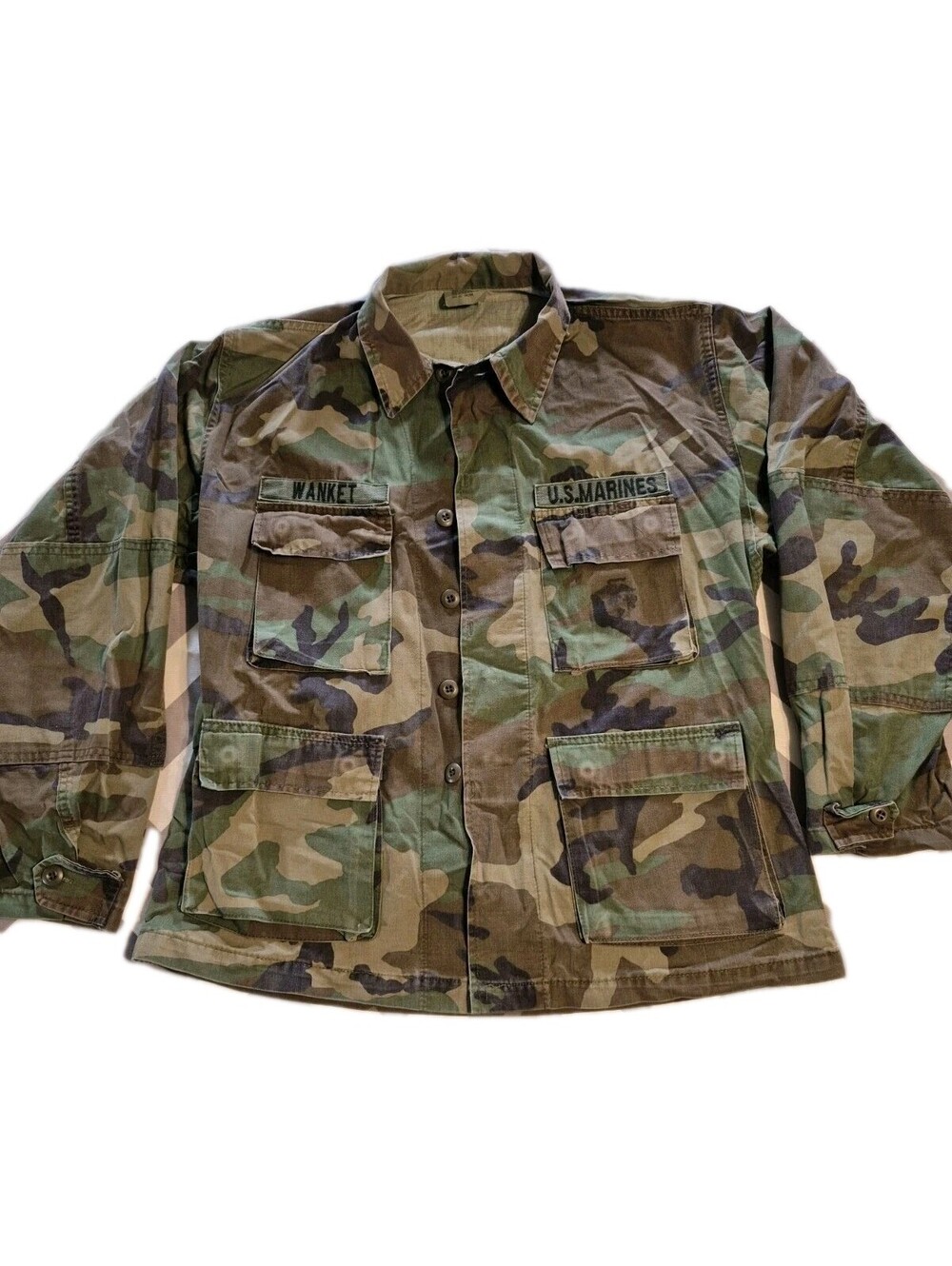 Vintage Military Combat Shirt Coat Men's Medium Woodland Marines Camo
